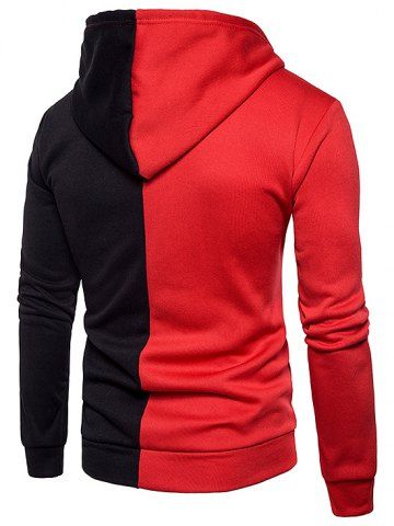 

Contrast Color Drawstring Casual Hoodie, Red