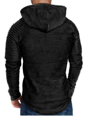 

Pleated Raglan Sleeve Hem Curved Hooded Tee, Black