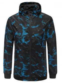 Sun-proof Camo Print Hoodie Jacket - BLUE - XS