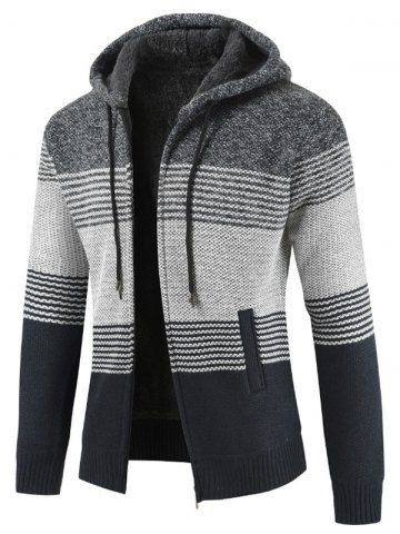 Color Block Stripe Sweater Jacket - GRAY - XS