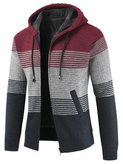Color Block Stripe Sweater Jacket - CHESTNUT RED - XS
