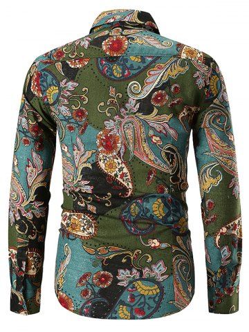 

Ethnic Paisley Print Long Sleeve Shirt, Green