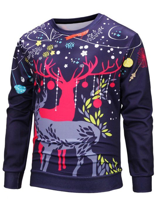 

Christmas Elk Flowers Print Elastic Sweatshirt, Purple haze