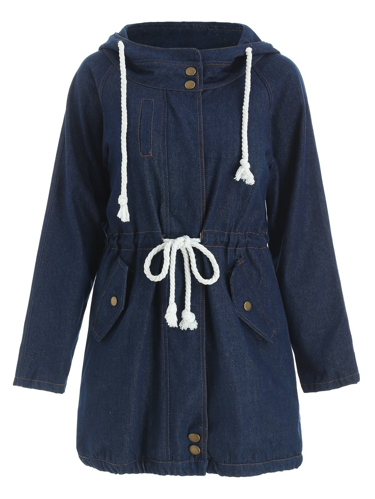 

Stylish Hooded Long Sleeve Drawstring Women's Mid Length Coat, Blue