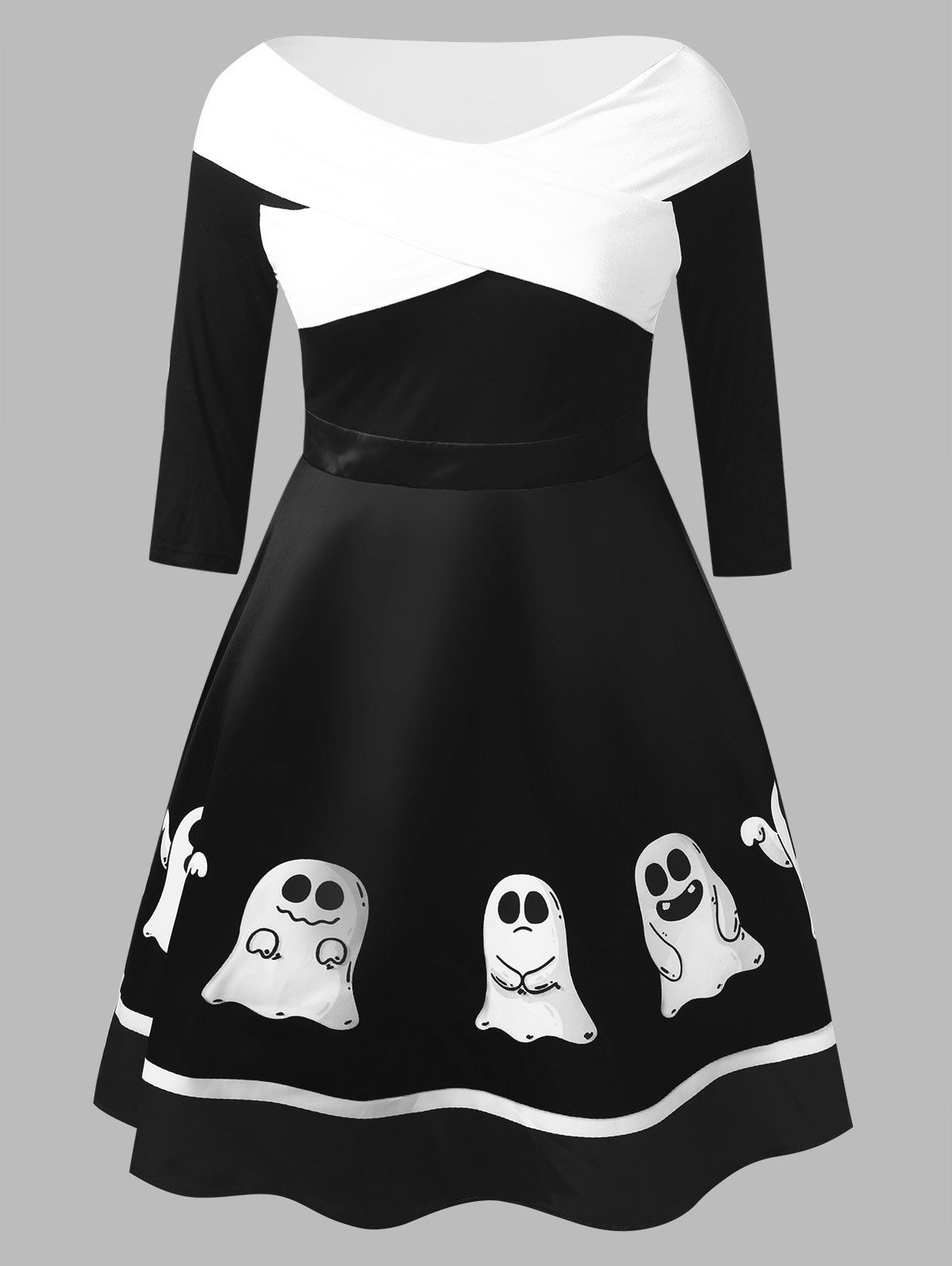 

Plus Size Ghost Print Halloween Flare Dress, Black
