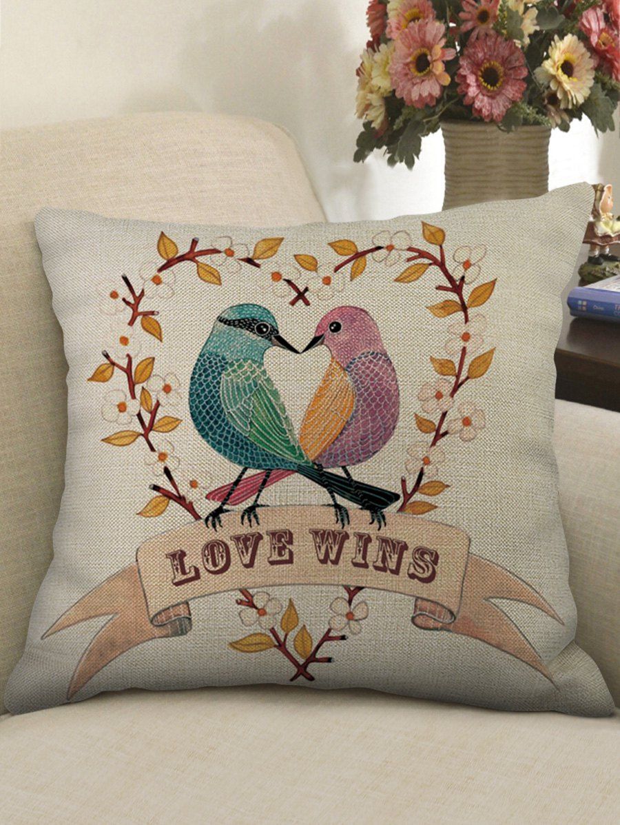 

Birds Lover Heart Print Decorative Sofa Linen Pillowcase, Multi