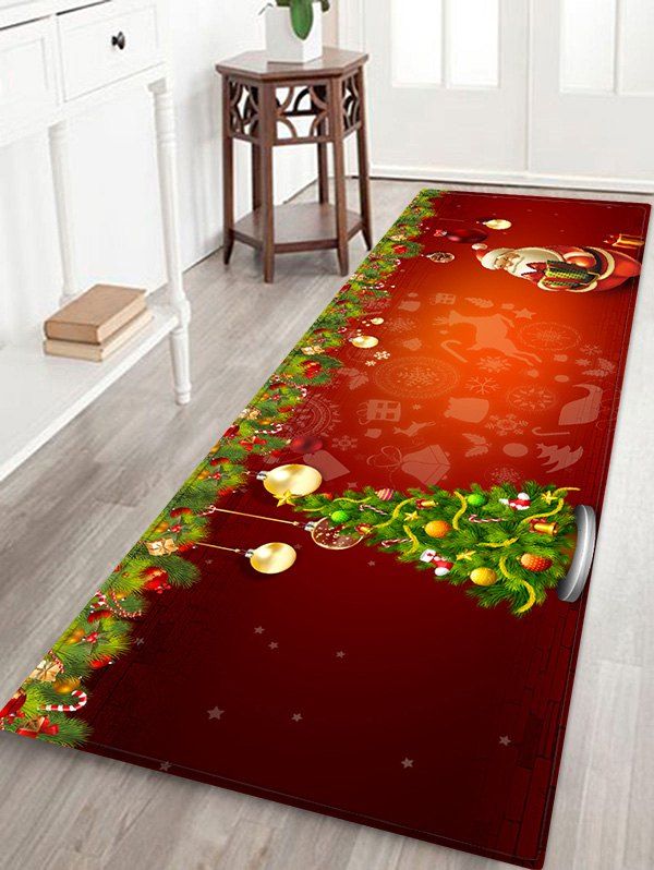 

Christmas Tree and Santa Print Waterproof Floor Mat, Red