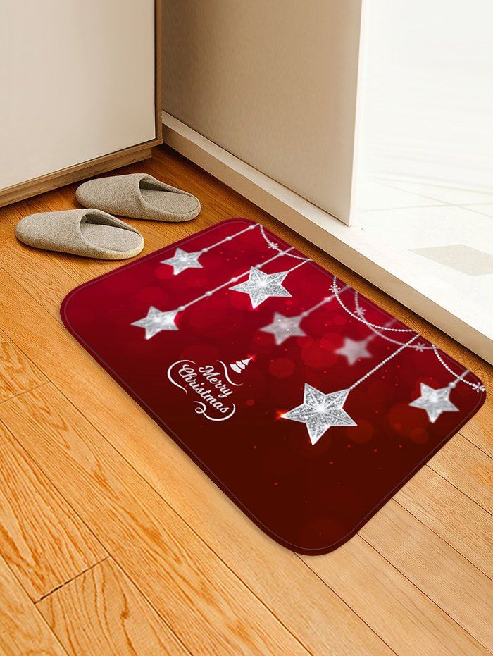 

Christmas Star Hanging Print Non-slip Area Rug, Red