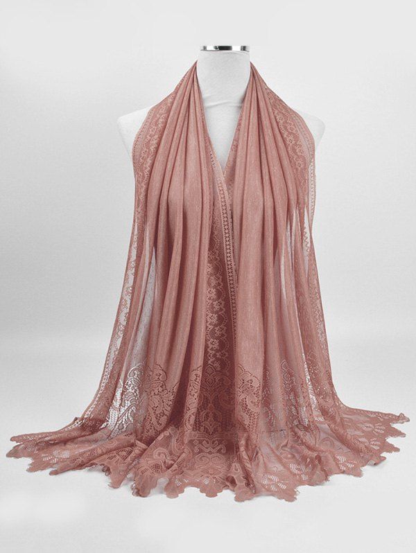 

Floral Lace Soften Long Scarf, Lipstick pink