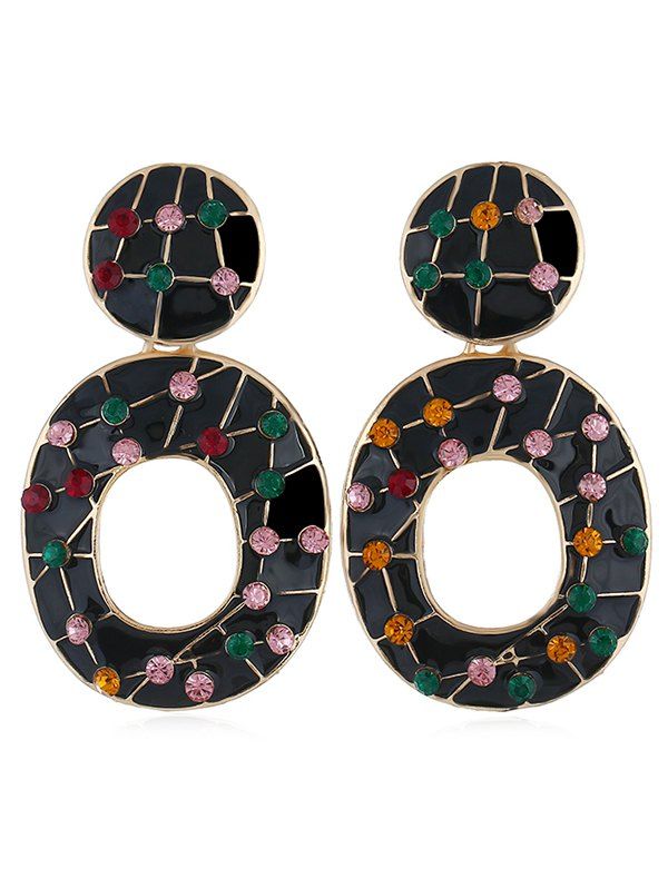 

Colored Rhinestone Hollow Out Elegant Earrings, Black