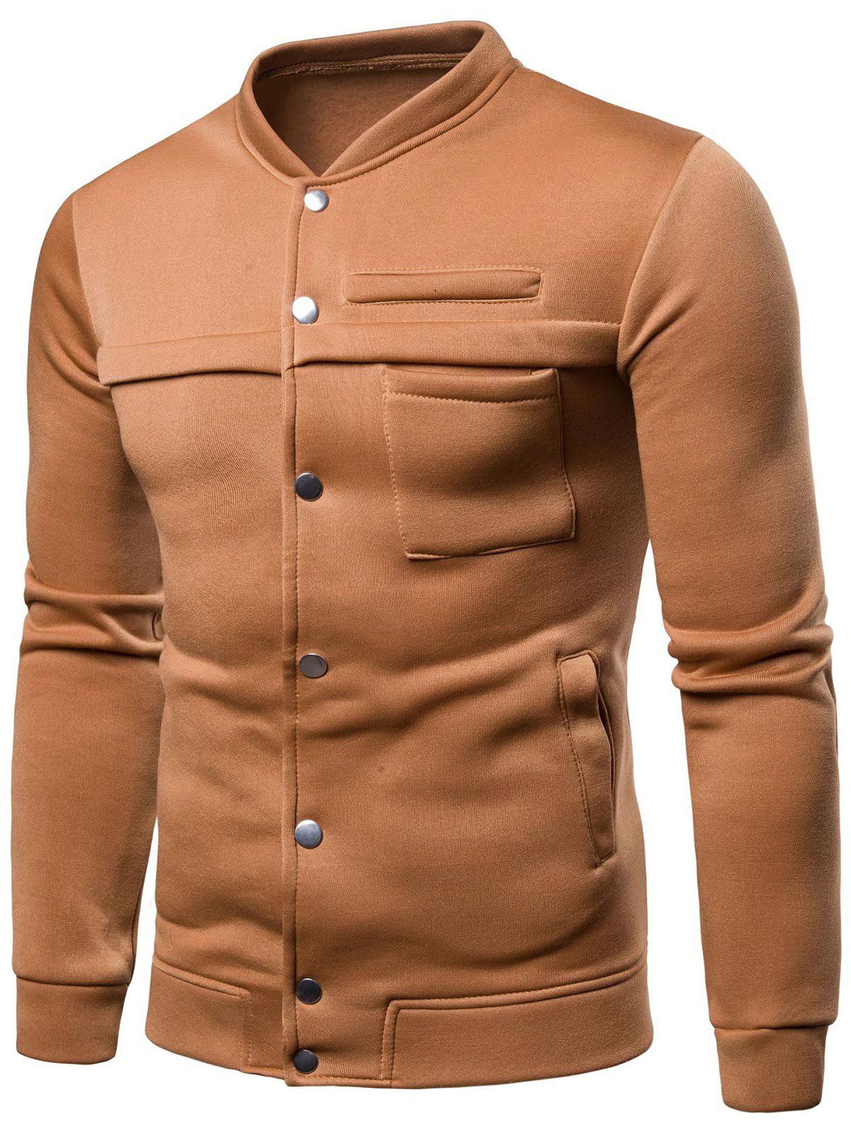 

Patchwork Solid Color Baseball Jacket, Camel brown