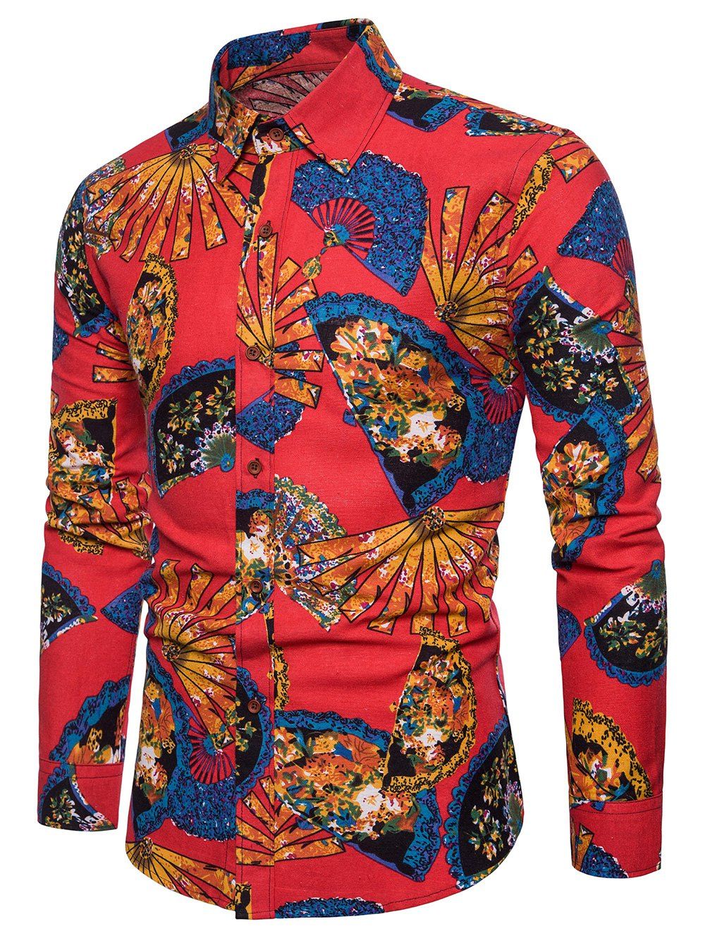 

Fanshaped Printed Button Up Shirt, Red