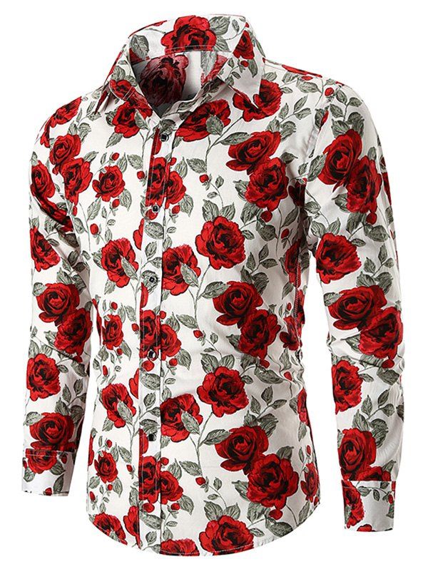 

Rose Print Long Sleeve Shirt, White