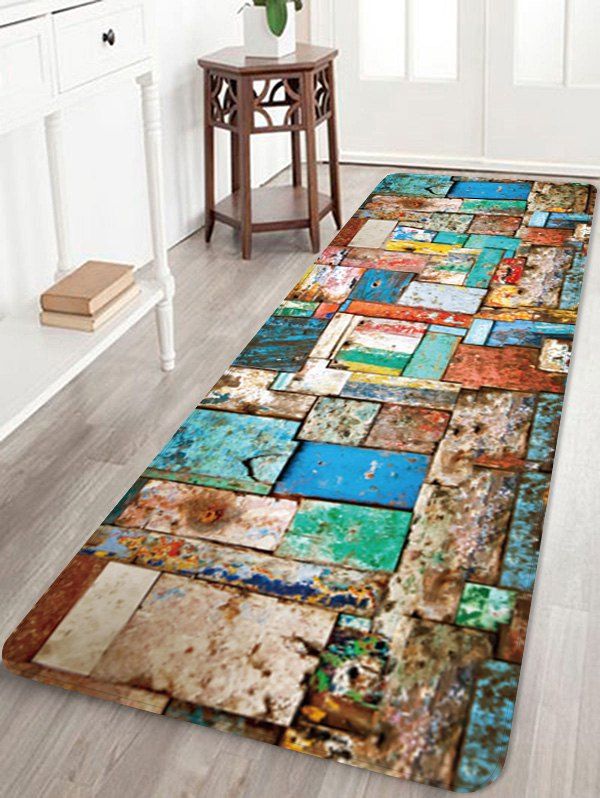 

Colorful Wood Board Pattern Water Absorption Area Rug, Multi