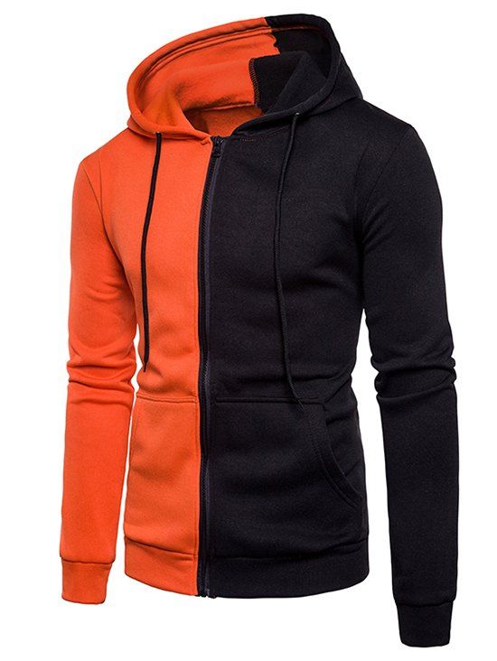 

Contrast Color Drawstring Casual Hoodie, Orange