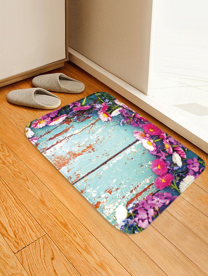 

Wood Grain Flowers Pattern Water Absorption Area Rug, Multi