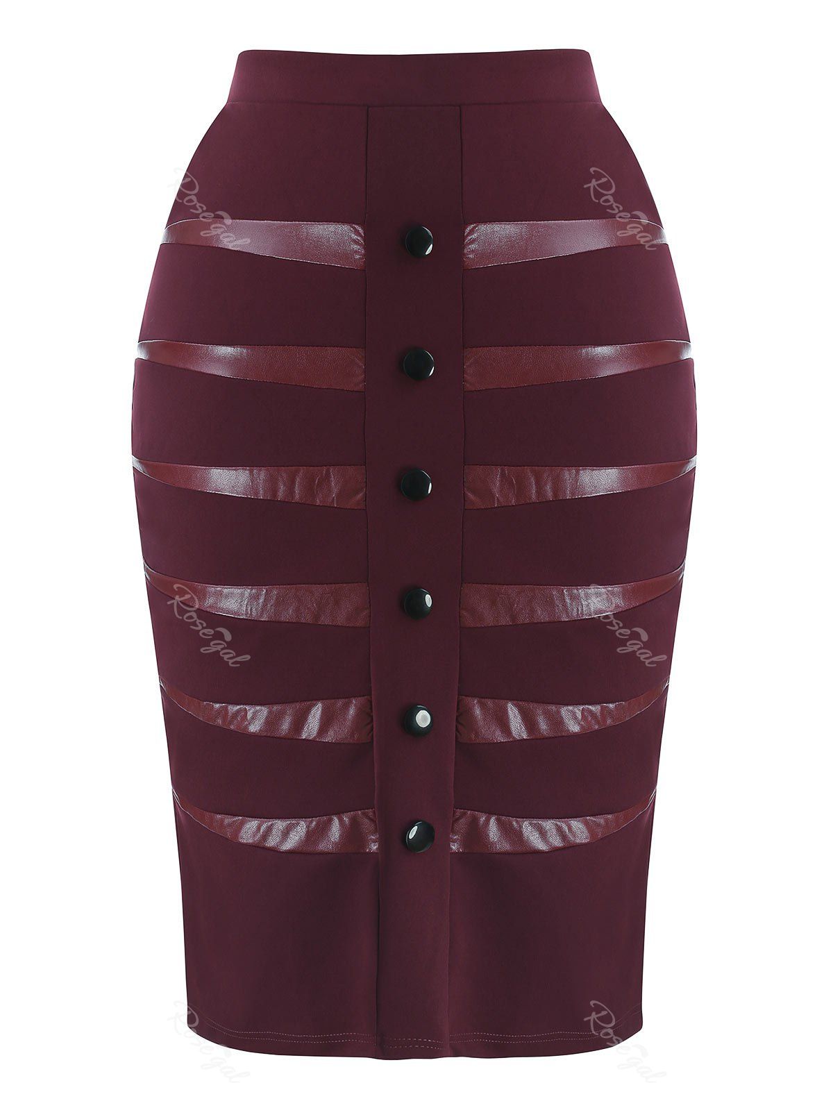 

Plus Size Faux Leather Insert Skirt, Red wine