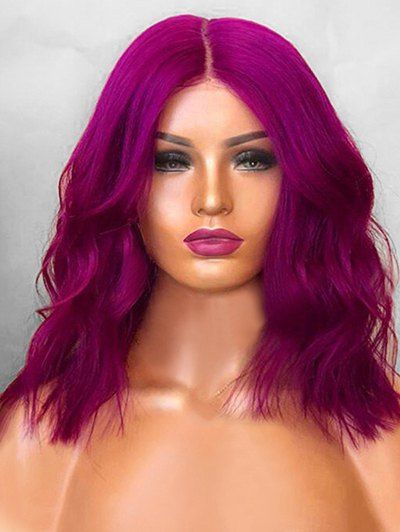 

Medium Center Parting Natural Wavy Cosplay Synthetic Wig, Purple flower