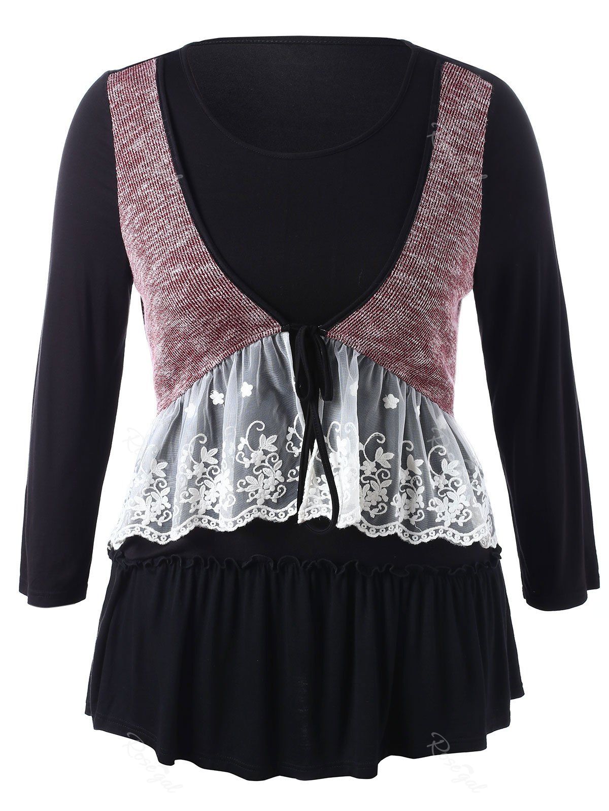

Plus Size Ruffle Long Sleeve T-shirt, Black