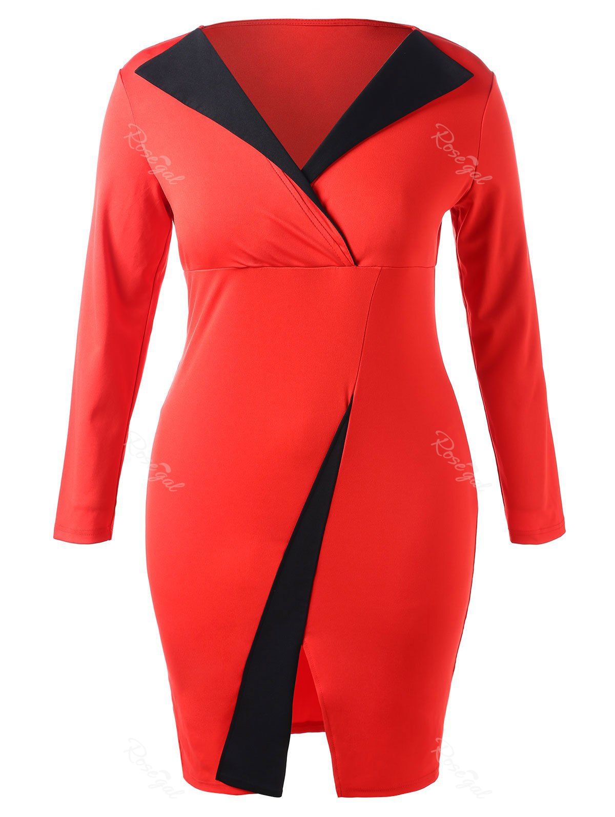 

Plus Size Contrast Front Slit Bodycon Dress, Red