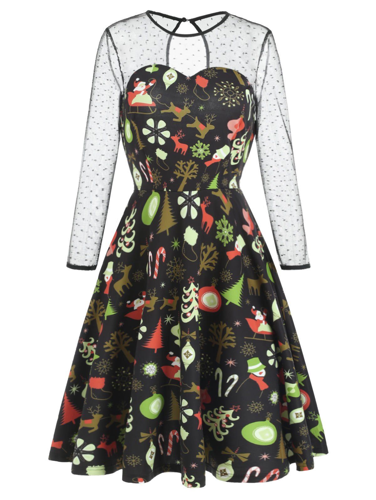 

Christmas Mesh Insert Pin Up Dress, Black