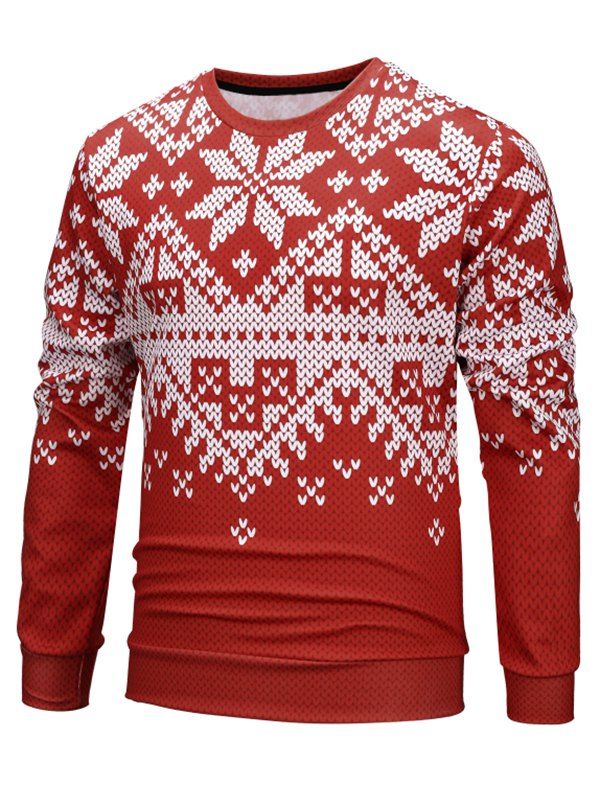 

Christmas Snow Sweater Knit Pattern Loose Sweatshirt, Love red