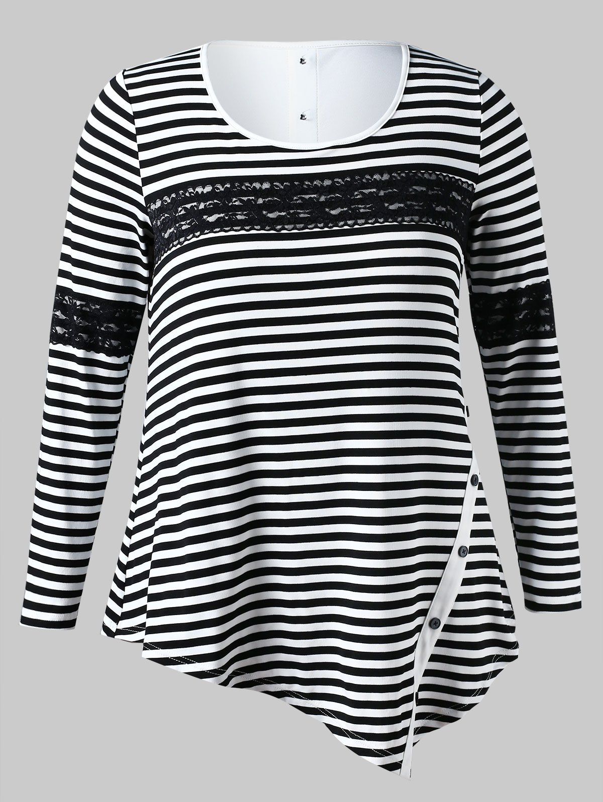 

Plus Size Striped Asymmetrical Tee, Black