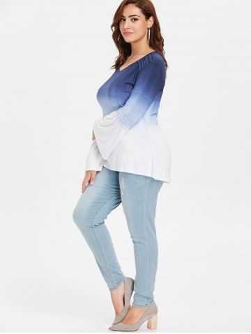 

Flare Sleeve Plus Size Ombre T-shirt, Multi