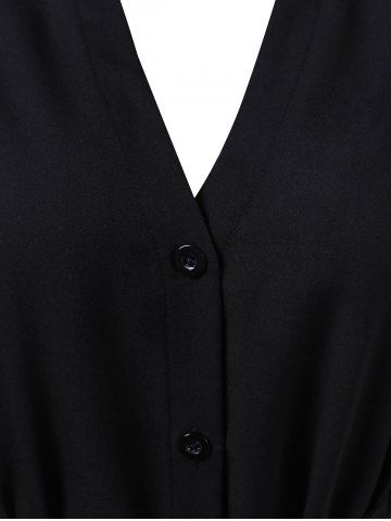 

Long Sleeve V Cut Belted Dress, Black