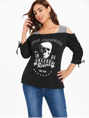 

Plus Size Skull Graphic Cold Shoulder T-shirt, Black