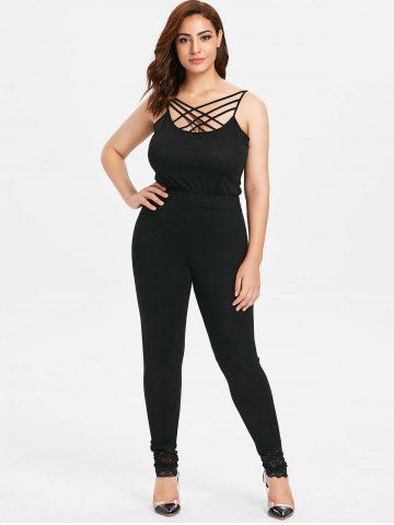 

Plus Size Lace Panel Skinny Leggings, Black