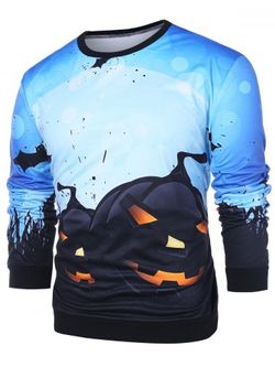 Halloween Pumpkin Print Pullover Sweatshirt - BABY BLUE - L