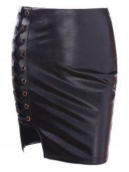 High Rise Faux Leather Lace Up Skirt -  
