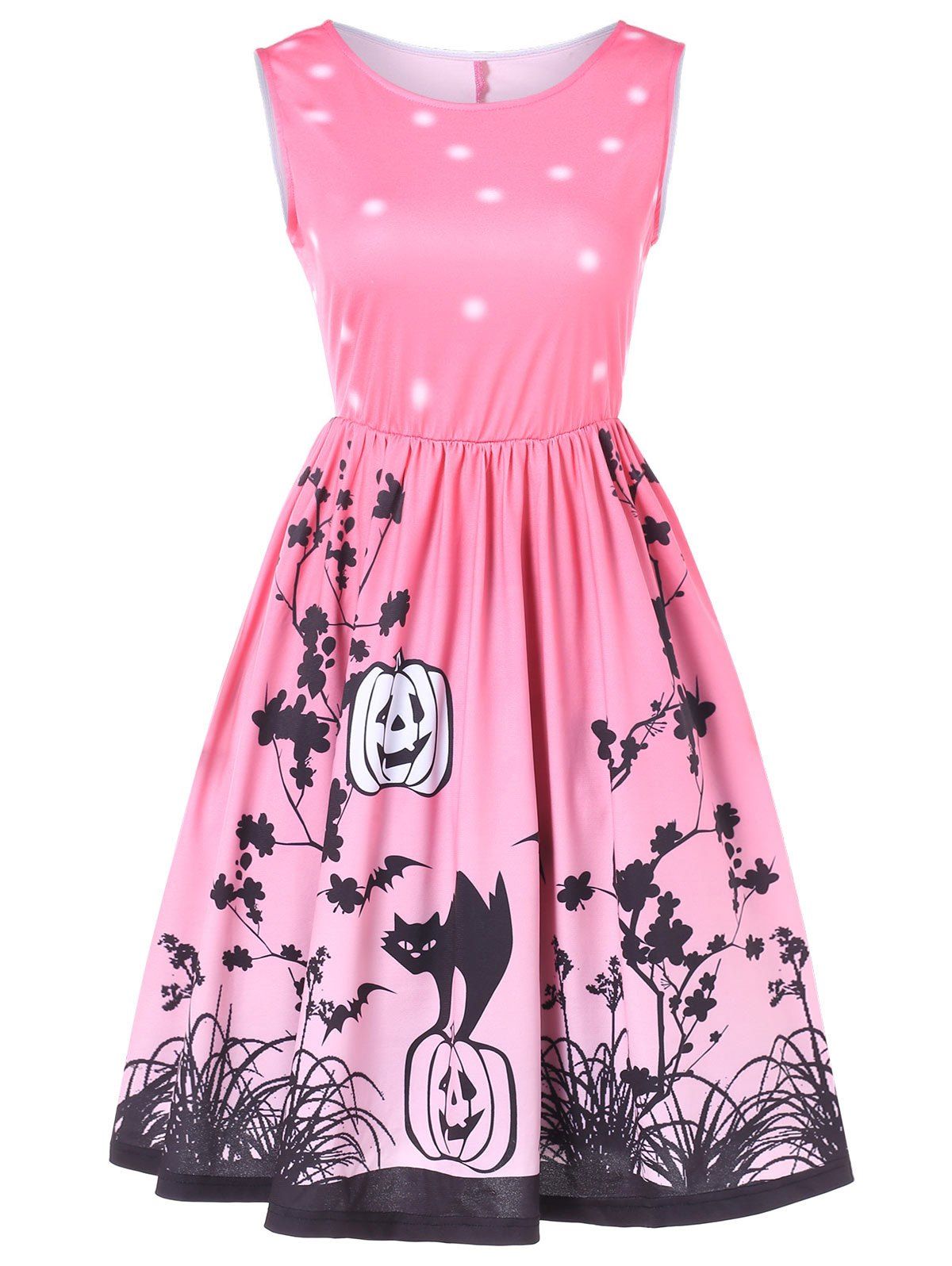 

Halloween Printed Vintage Swing Dress, Light pink