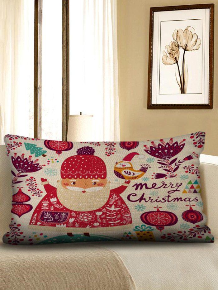 

Christmas Santa Claus Print Decorative Sofa Linen Pillowcase, Multi