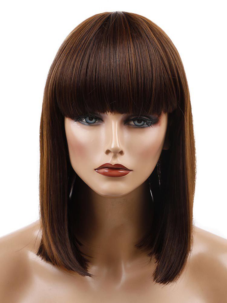 

Medium Full Bang Colormix Straight Bob Synthetic Wig, Brown