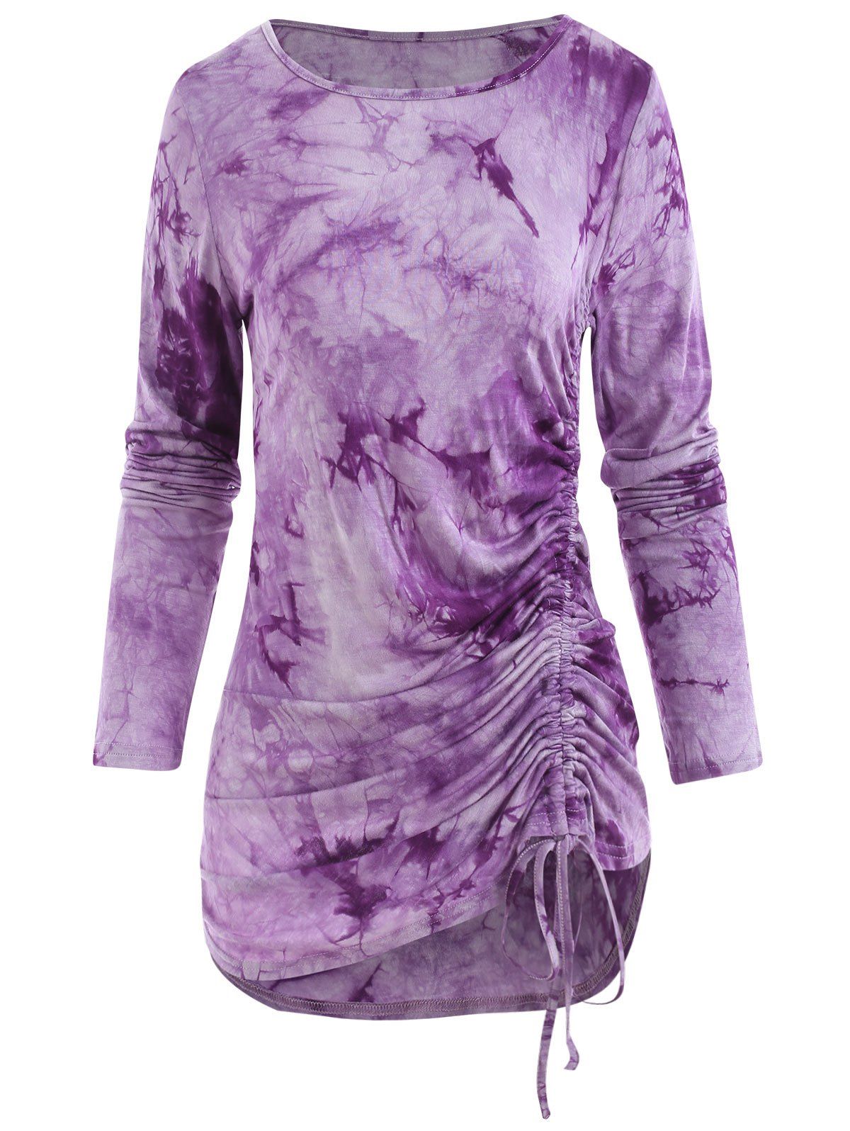 

Tie Dye Drawstring Ruched T-shirt, Purple