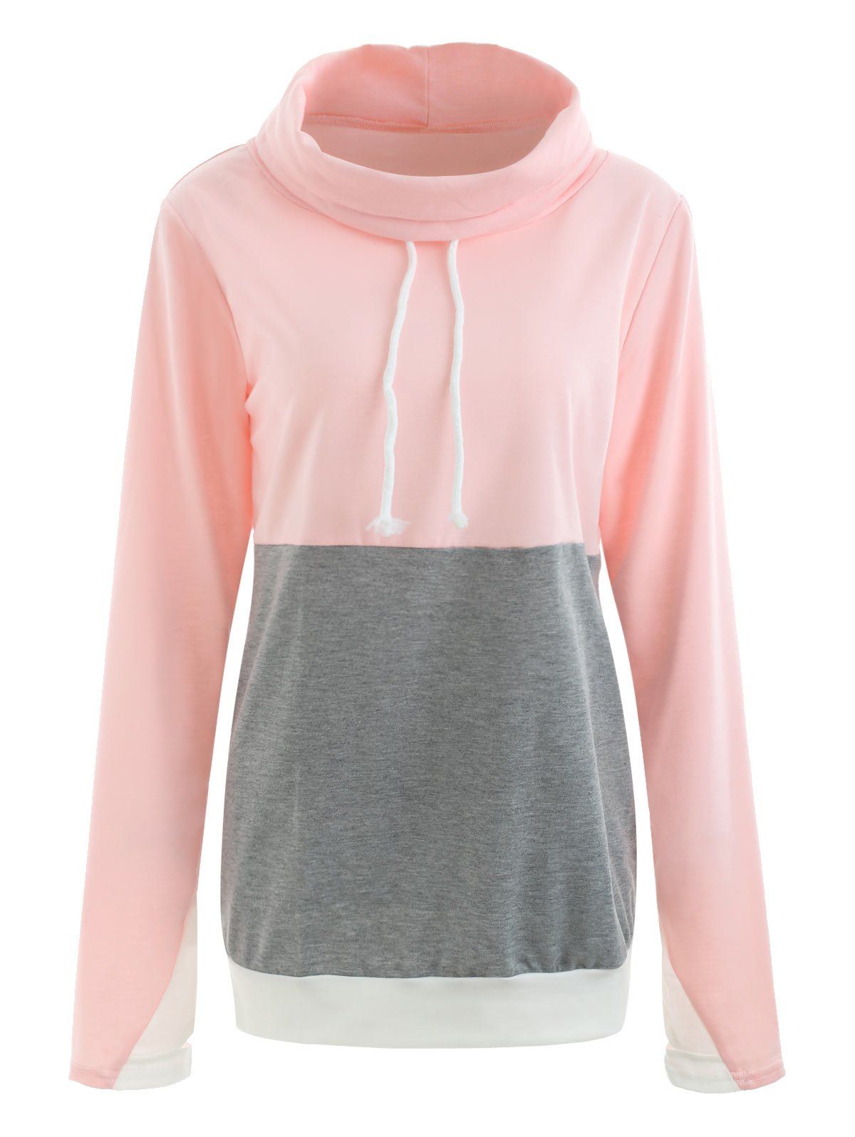 

Drawstring Turtleneck Contrast Sweatshirt, Light pink