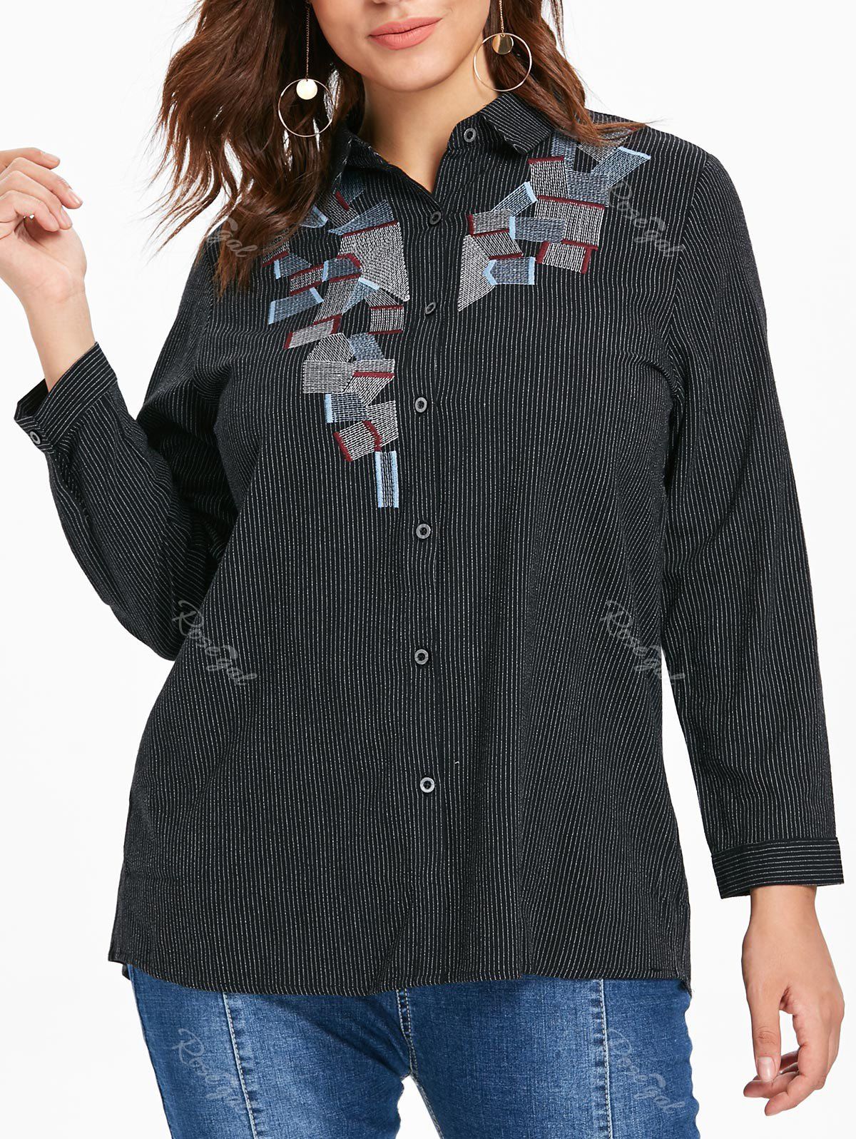 

Plus Size Buttoned Striped Blouse, Black