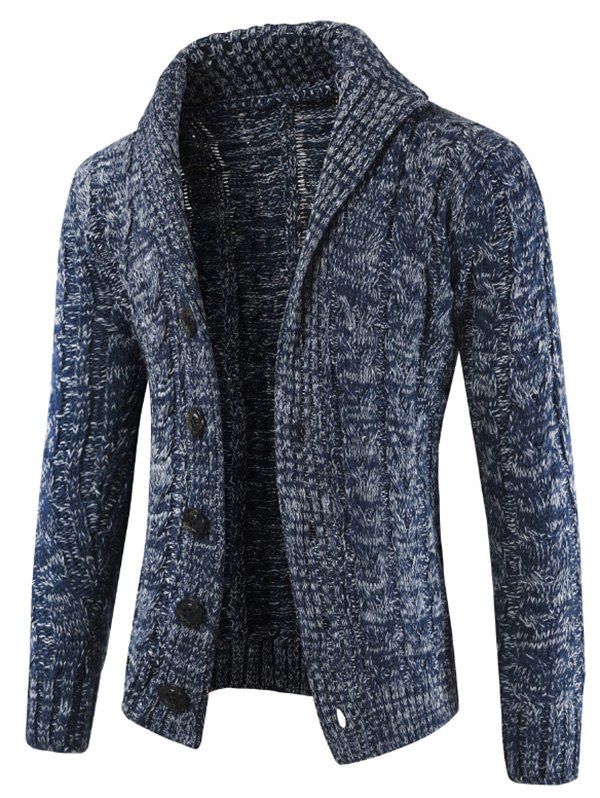 

Rundown Lapel Collar Solid Color Sweater, Mist blue