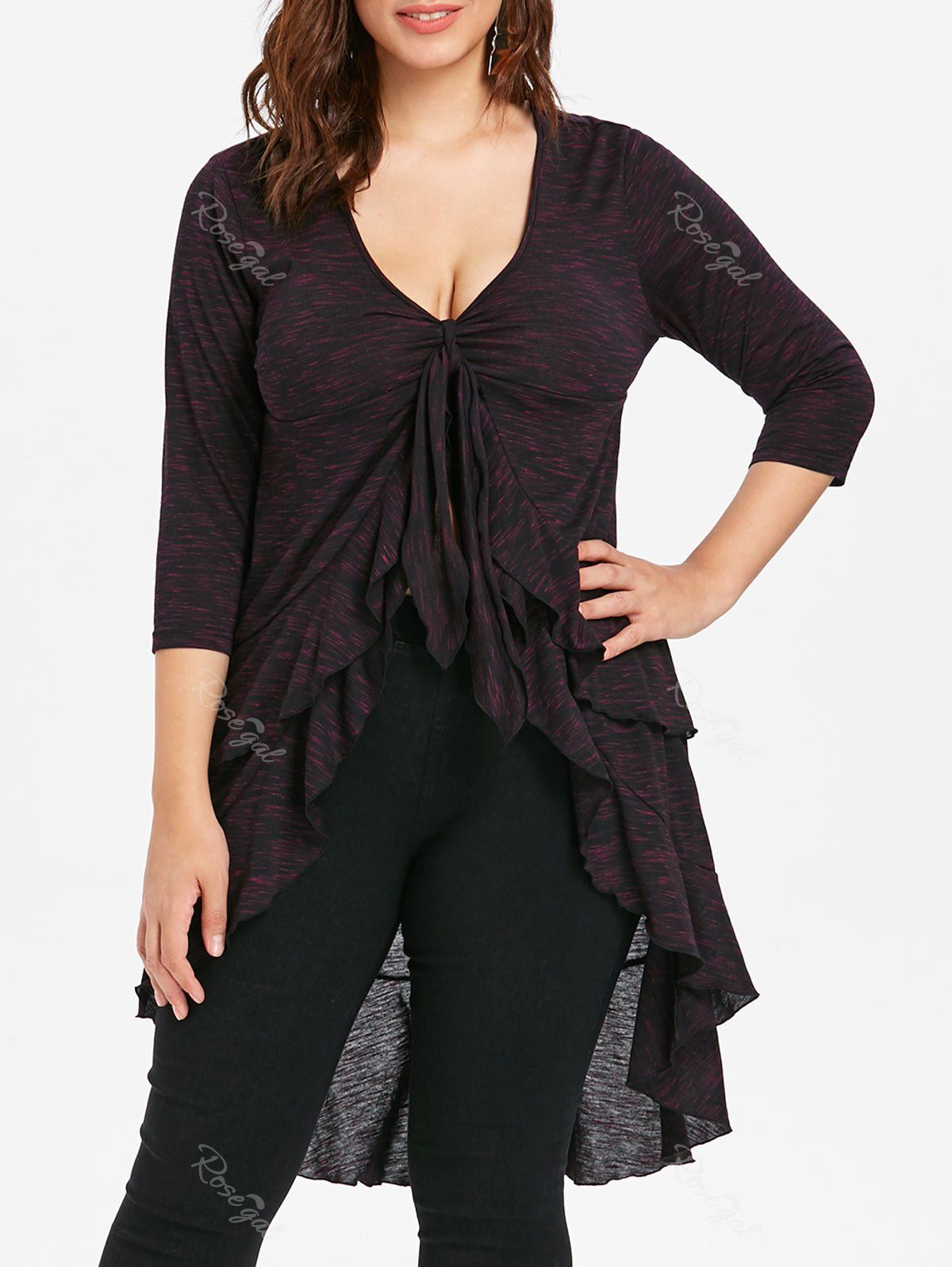 

Plus Size Flounced Layered High Low T-shirt, Multi