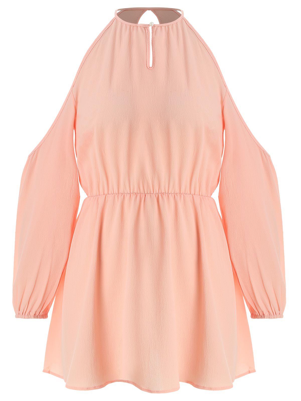 

Cold Shoulder Hollow Out Long Sleeve Club Dress, Pink