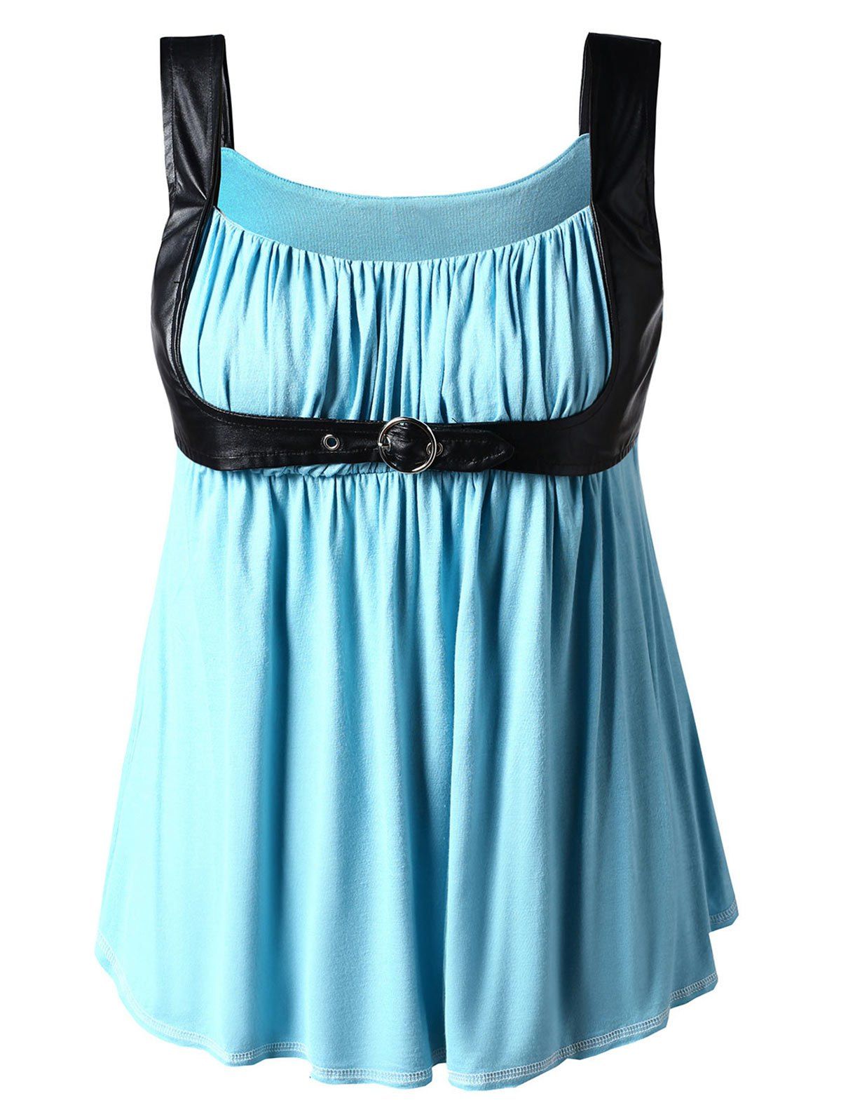 

Plus Size PU Leather Trim Gothic Tank Top, Blue hosta