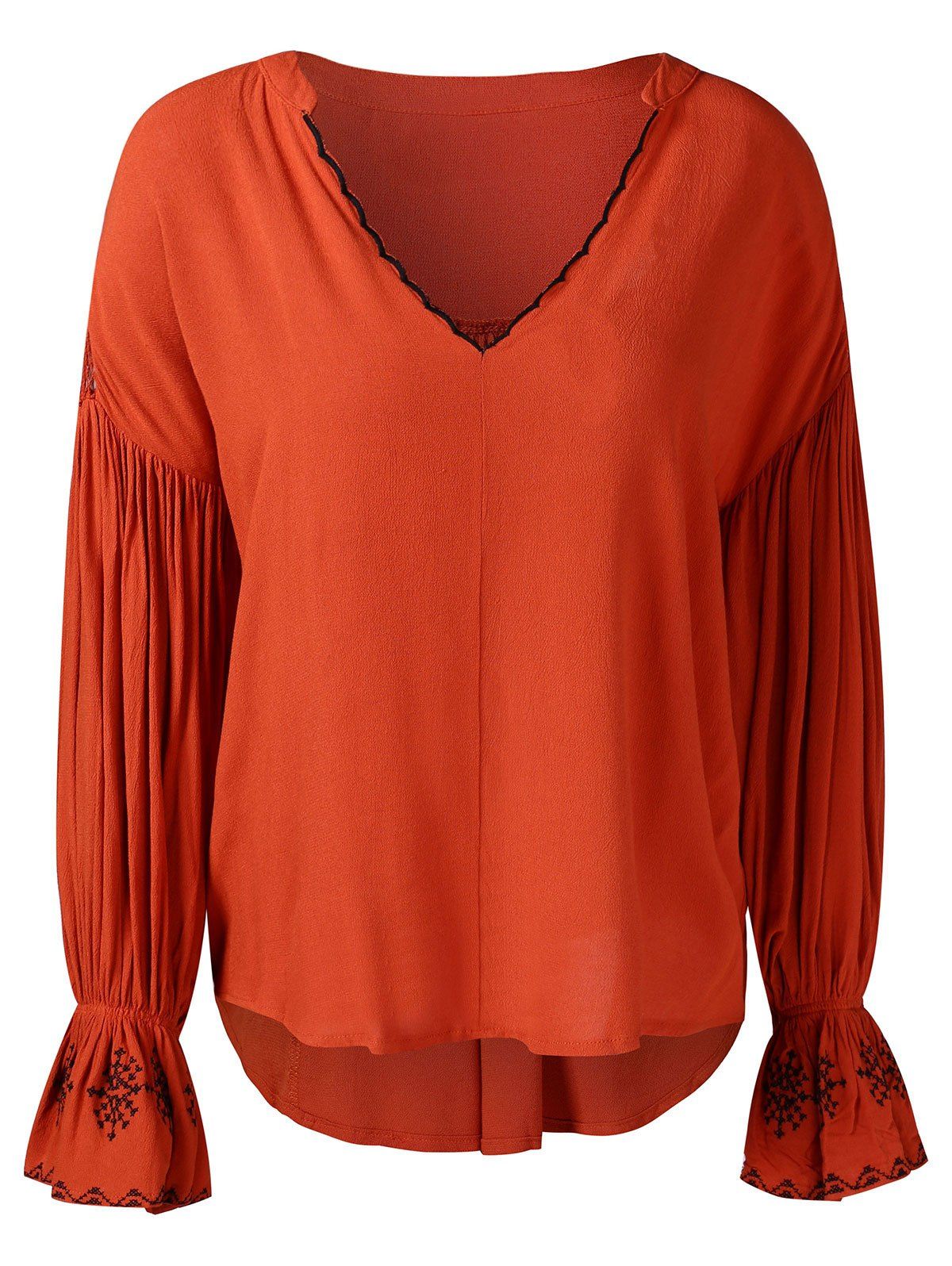 

Puff Sleeve Drop Shoulder Asymmetrical Blouse, Mahogany