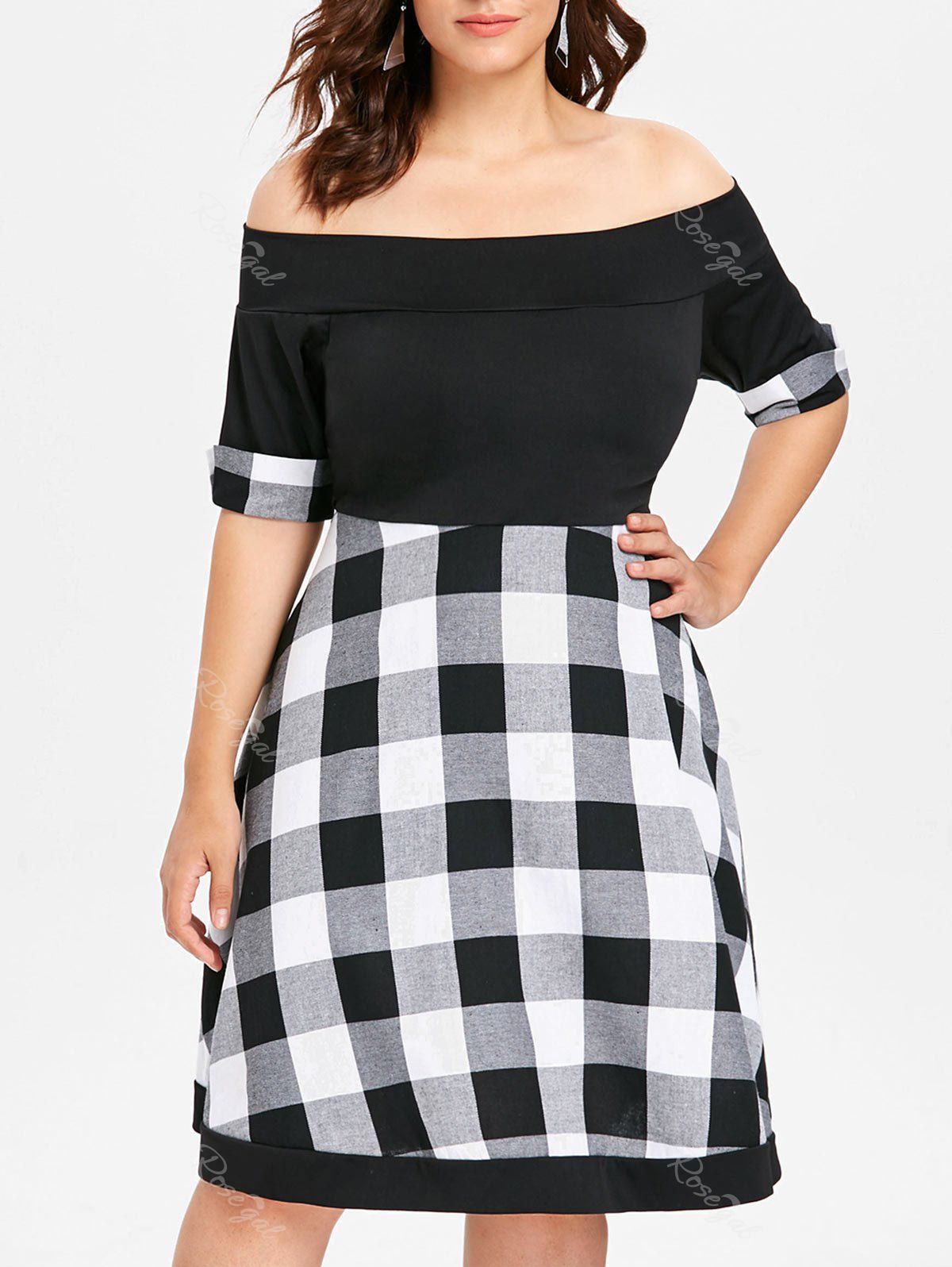 plaid off the shoulder dress