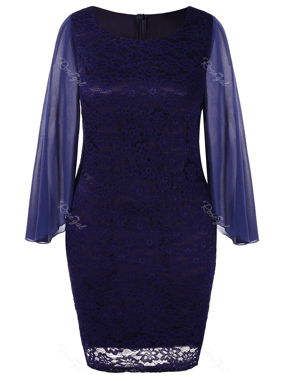 

Plus Size Lace Knee Length Dress, Deep blue