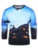 Sweat-Shirt Pullover avec Imprimé Citrouilles d'Halloween - Bleu Bébé M