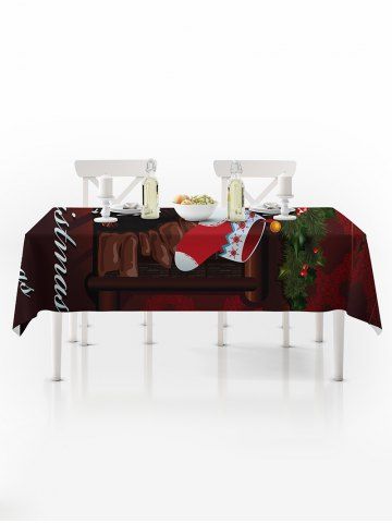 

Christmas Fireplace Socks Print Fabric Waterproof Tablecloth, Multi
