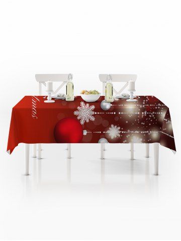 

Christmas Ball Snowflake Print Fabric Waterproof Tablecloth, Red