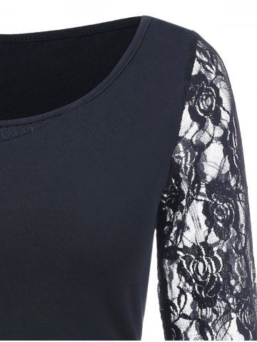 

Floral Lace Insert Tee, Black